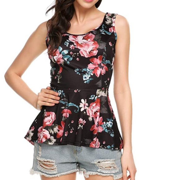 SLEEVELESS PEPLUM TOP O-Neck Medium FINAL $$ NEW - Picture 2 of 7